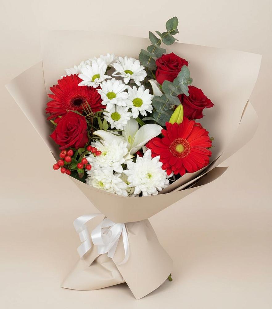 Букет цветов из: Розы, Хризантемы, Герберы и Лилии в Ардатове Республики Мордовия