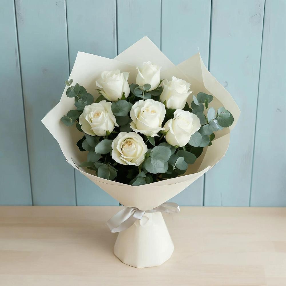 Букет Белые розы в Эвкалипте в Ардатове Республики Мордовия